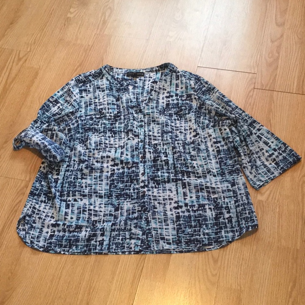 Fred David Collarless Button Down Blouse - image 1